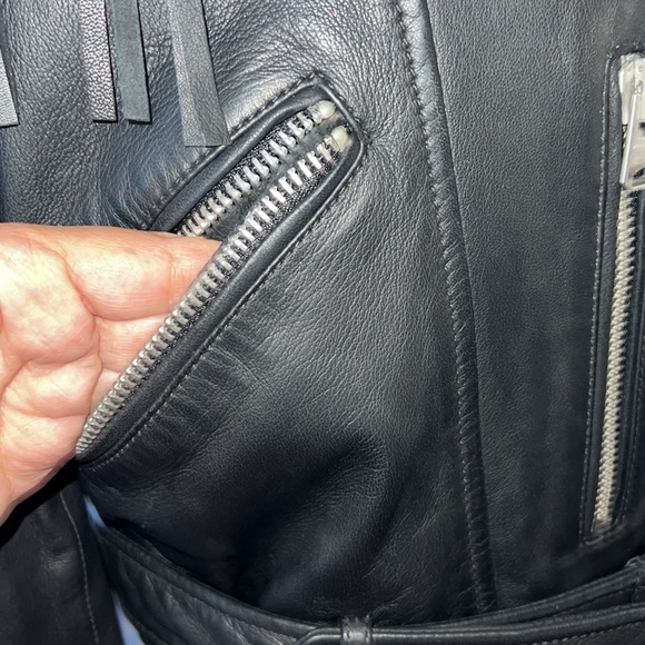 AllSaints Black Tassel Balfern Belted Biker Jacket - Picture 4 of 14